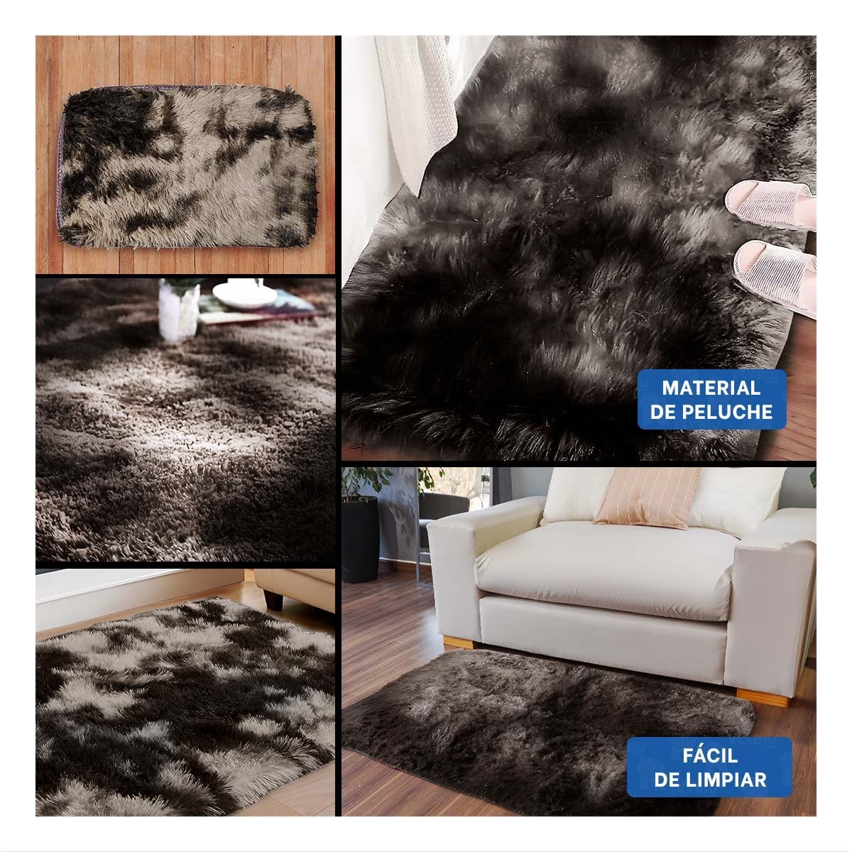 ALFOMBRA MARRON Y CREMA RECTANGULAR CON DIMENSIONES 40X60CM Y TEXTURA PELUCHE Y+PAPEL REGALO - 3