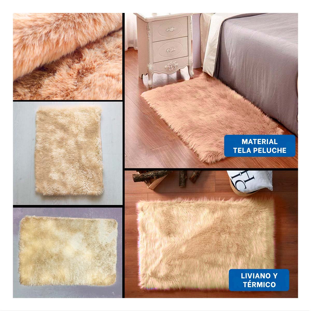 ALFOMBRA CAMELLO Y CREMA RECTANGULAR CON DIMENSIONES 40X60CM Y TEXTURA PELUCHE Y+PAPEL REGALO - 3