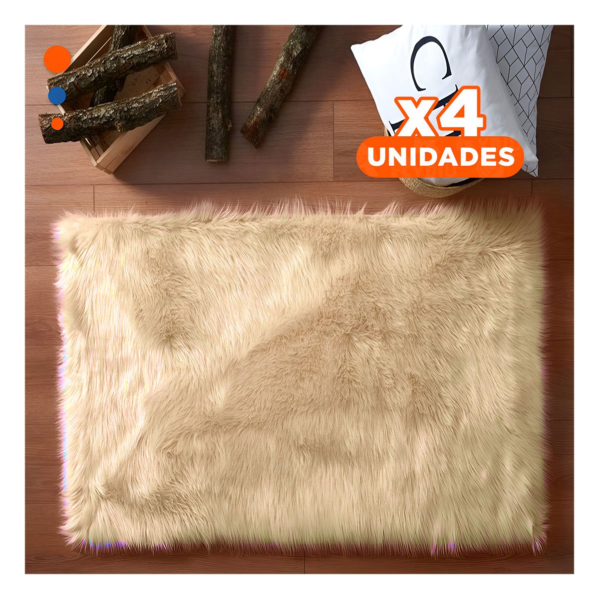 PACK4 TAPETE RECTANGULAR CAMELLO Y CREMA PELUCHE CON MEDIDA 40X60CM Y+PAPEL REGALO - 1