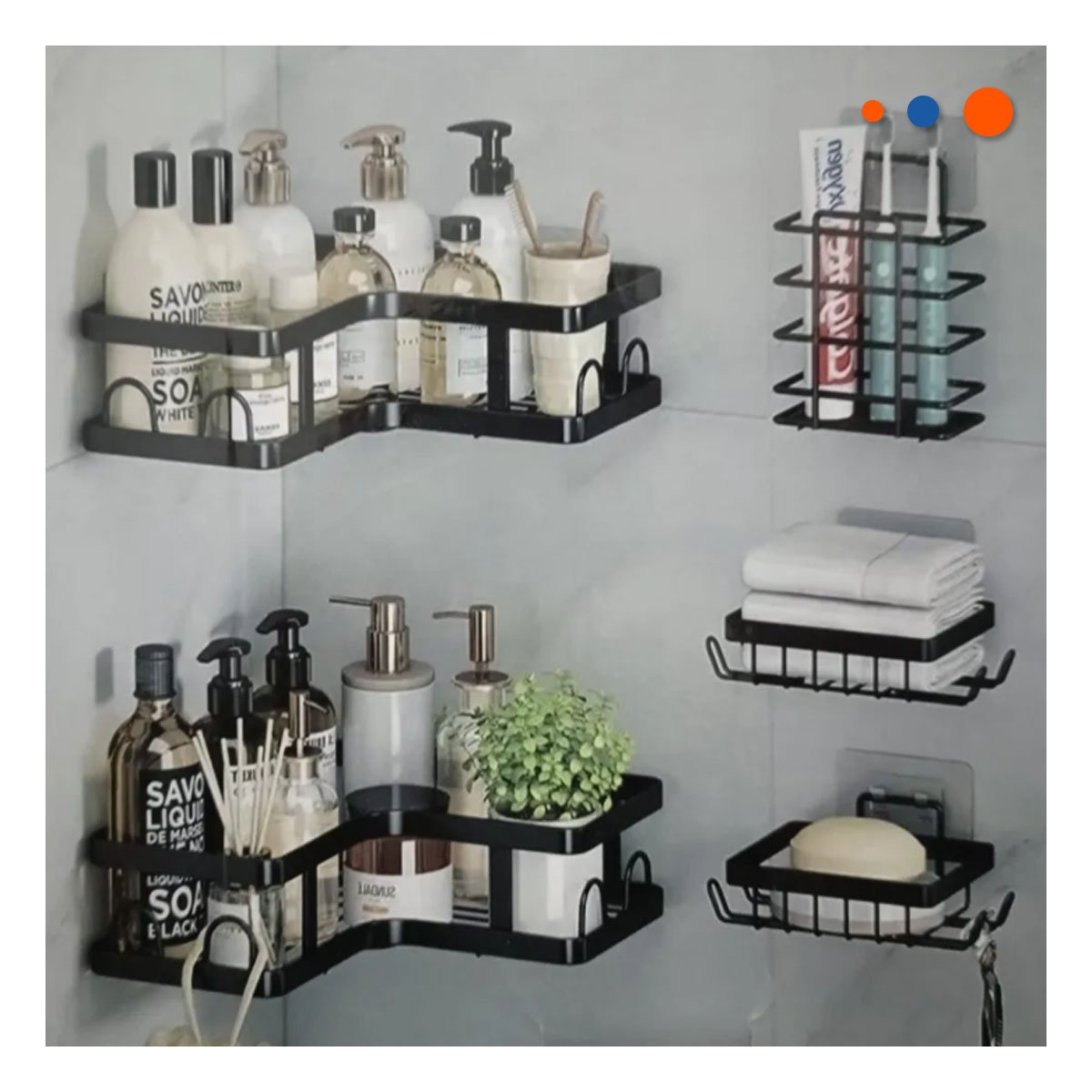 PACK2 GABINETE ESQUINERO 5 PIEZAS NEGRO PARA ORGANIZAR HOGAR MODERNO - 3
