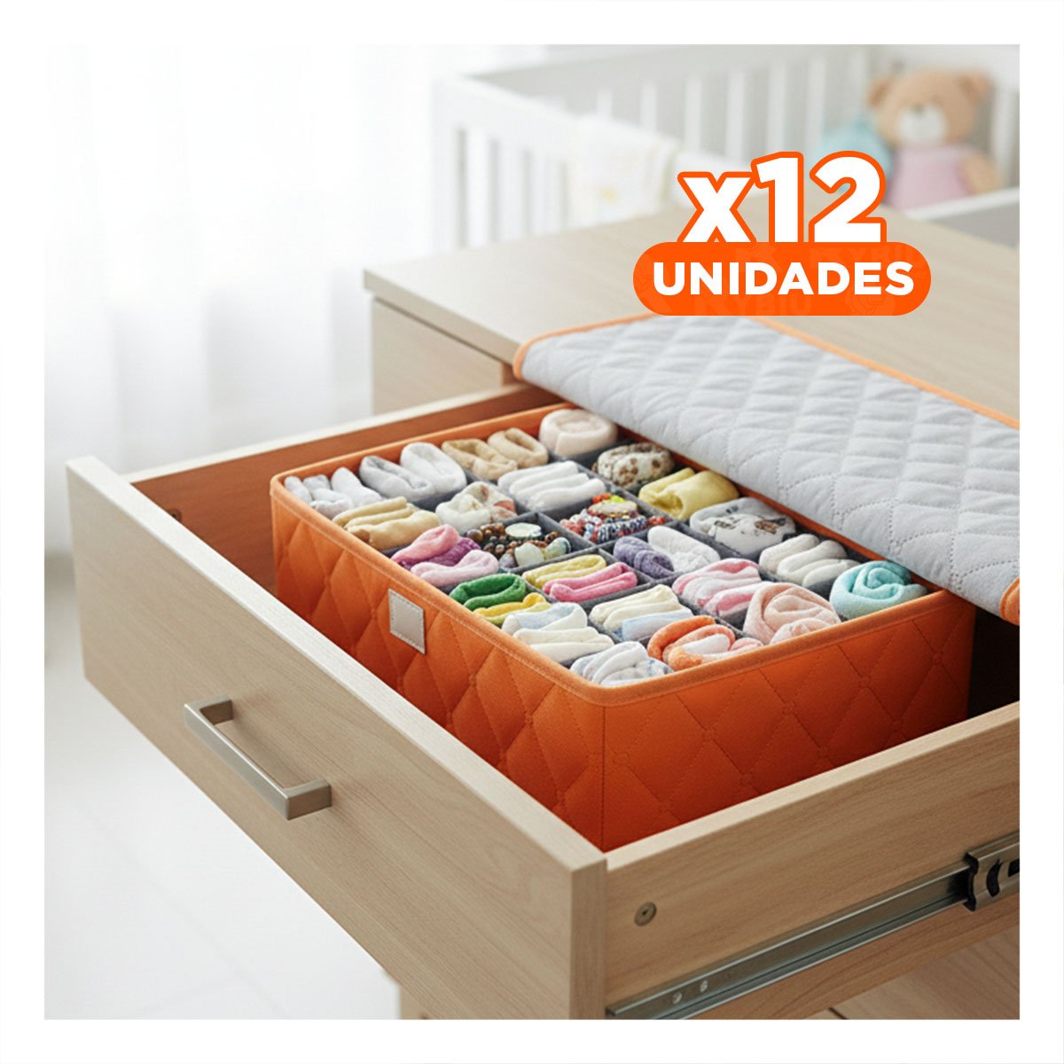PACK12 CAJA TEXTIL PARA ROPA INTERIOR 24 DIVISIONES CON TAPA NARANJA HOGAR PRO Y+PAPEL REGALO - 1