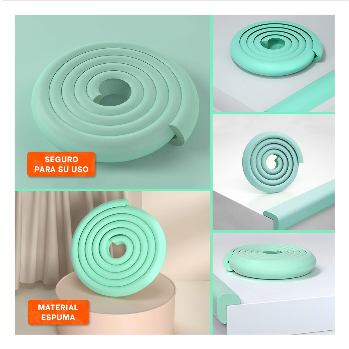 PROTECTOR DE BORDES DE ESPUMA 2 METROS VERDE AGUA SEGURIDAD PARA NINOS Y+LIGAS REGALO - 1