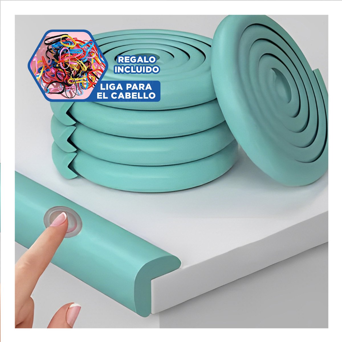 PROTECTOR DE BORDES DE ESPUMA 2 METROS VERDE AGUA SEGURIDAD PARA NINOS Y+LIGAS REGALO - 2
