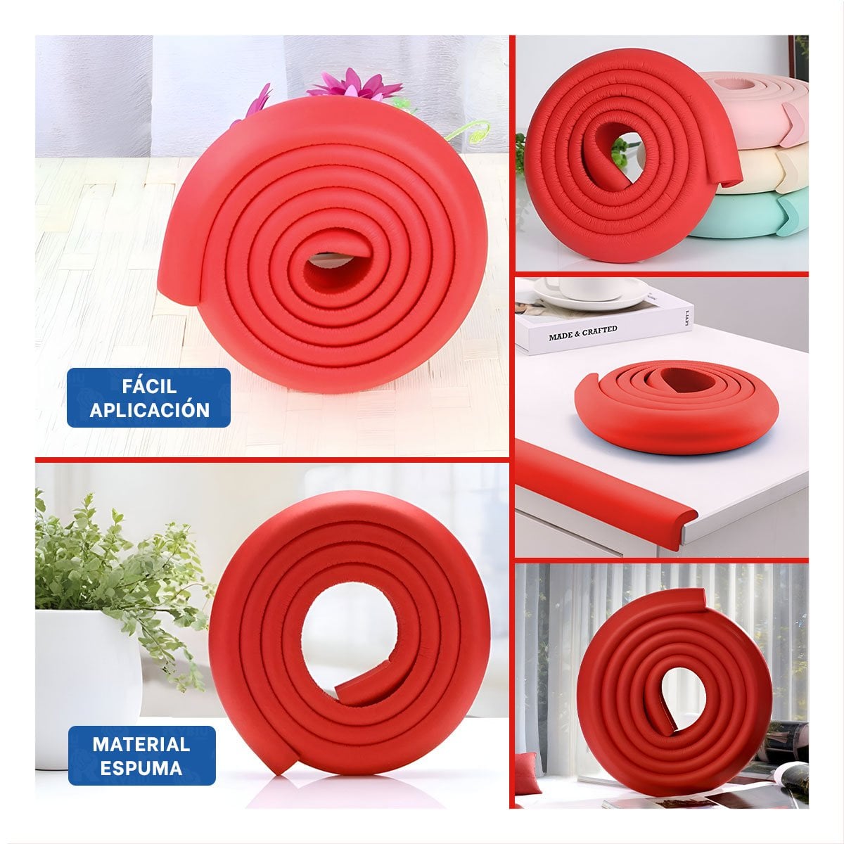 PACK6 BORDE SEGURO DE ESPUMA FLEXIBLE PARA ESQUINAS DE MUEBLES ROJO Y+PAPEL REGALO - 3