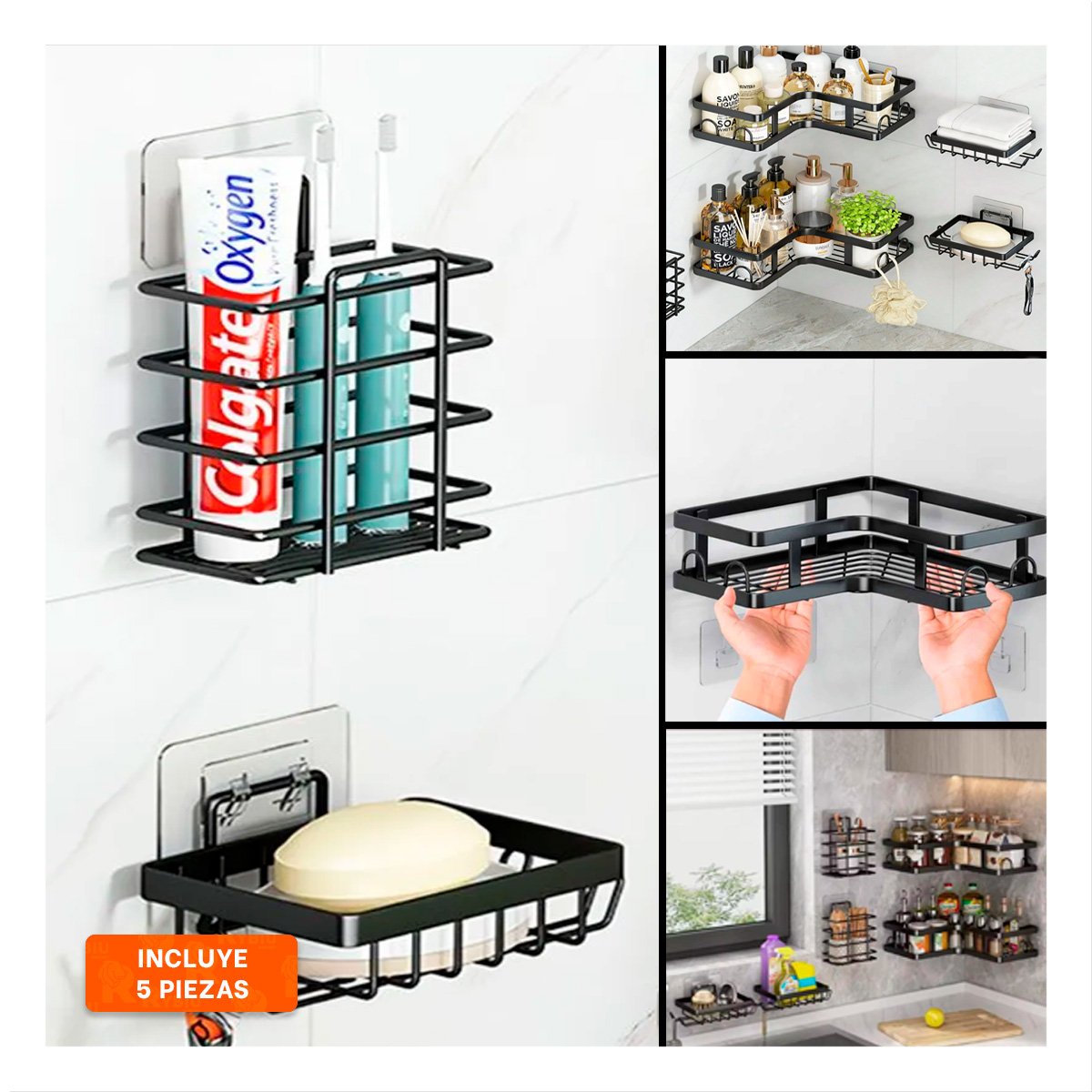 ORGANIZADOR ESQUINERO 5 PIEZAS COLOR NEGRO PARA HOGAR MODERNO FUNCIONAL - 2
