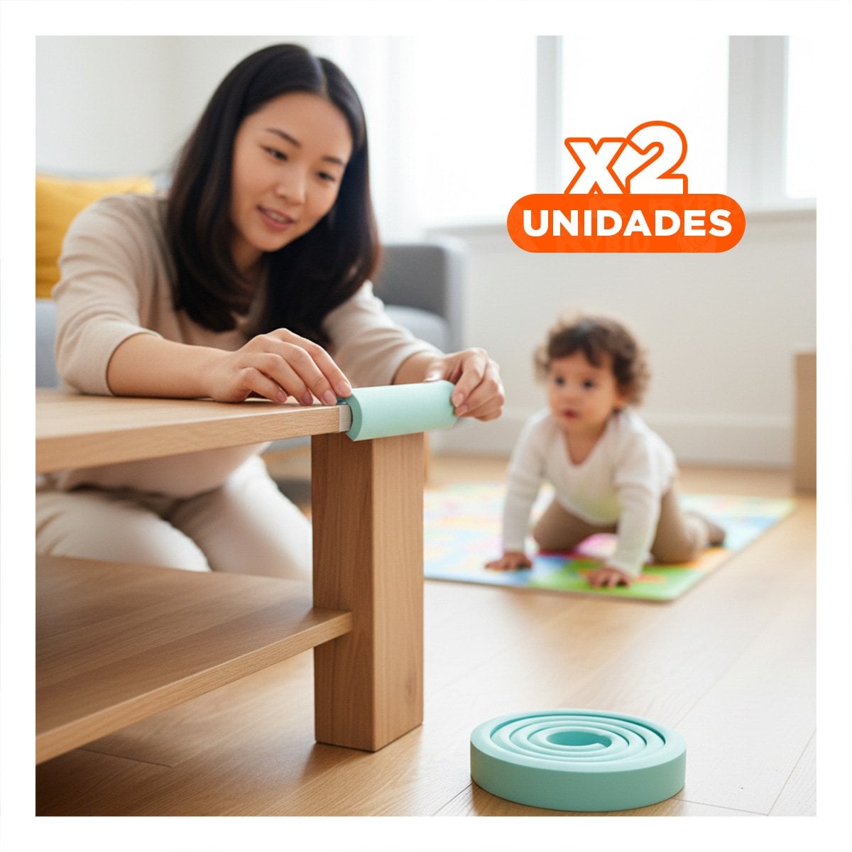 PACK2 TIRA PROTECTORA DE BORDES ESPUMA 2 METROS VERDE AGUA PARA ESQUINAS CASA Y+PAPEL REGALO - 1