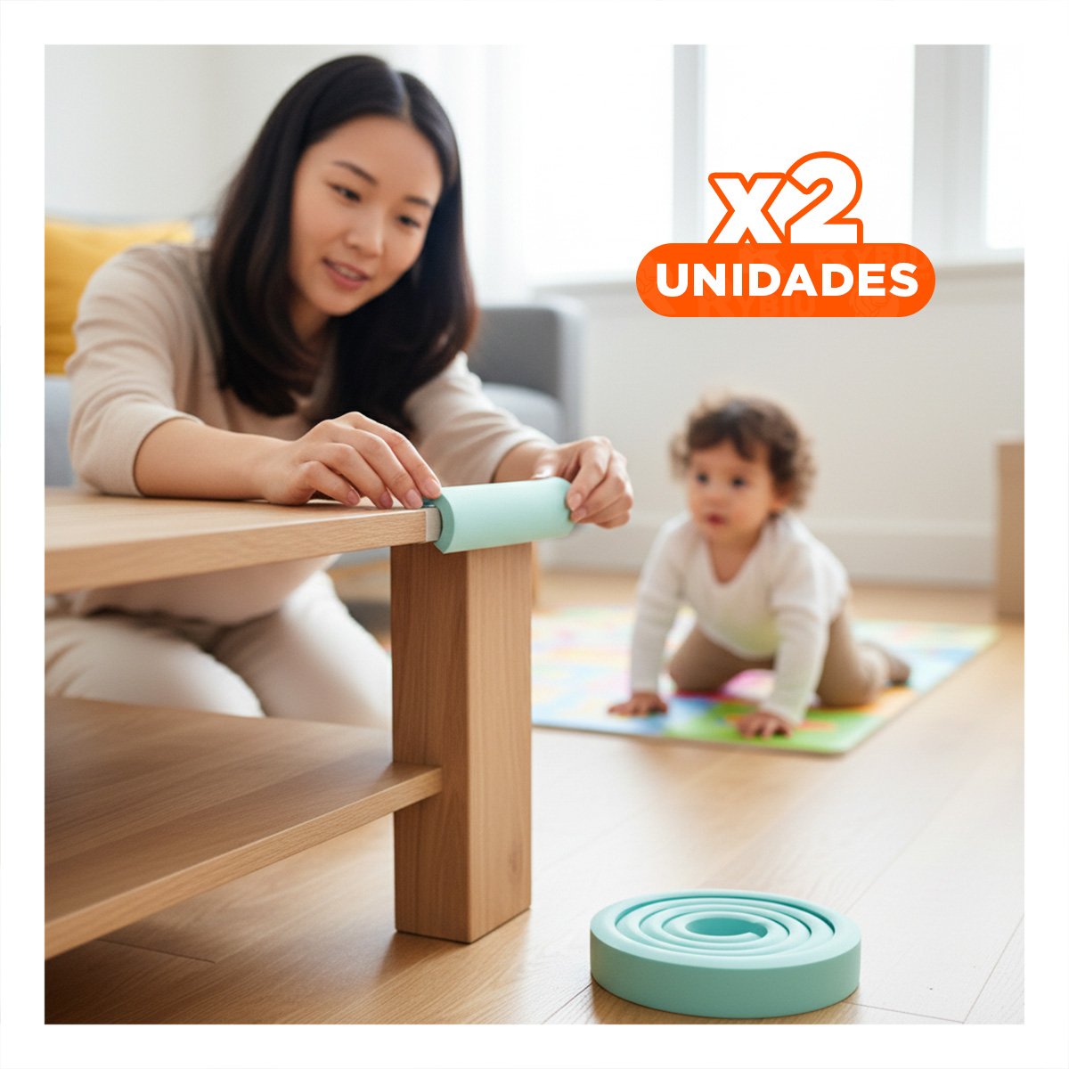 PACK2 TIRA PROTECTORA DE BORDES ESPUMA 2 METROS VERDE AGUA SEGURIDAD HOGAR - 1
