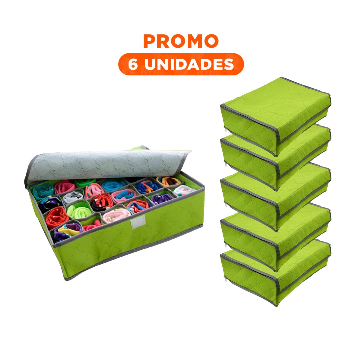 PACK6 MODULO ORGANIZADOR DE ROPA INTERIOR 24 DIVISIONES VERDE USO DIARIO MAX Y+REGALO STICKER - 1