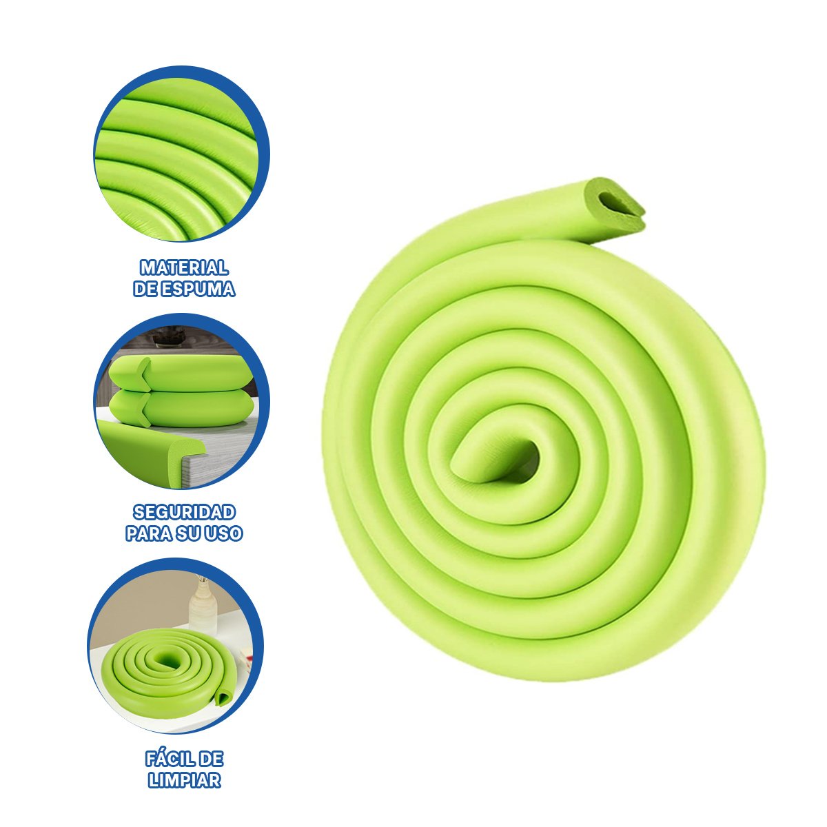 PROTECTOR DE BORDES DE ESPUMA 2 METROS VERDE LIMON PARA ESQUINAS DEL HOGAR Y+PAPEL REGALO - 5