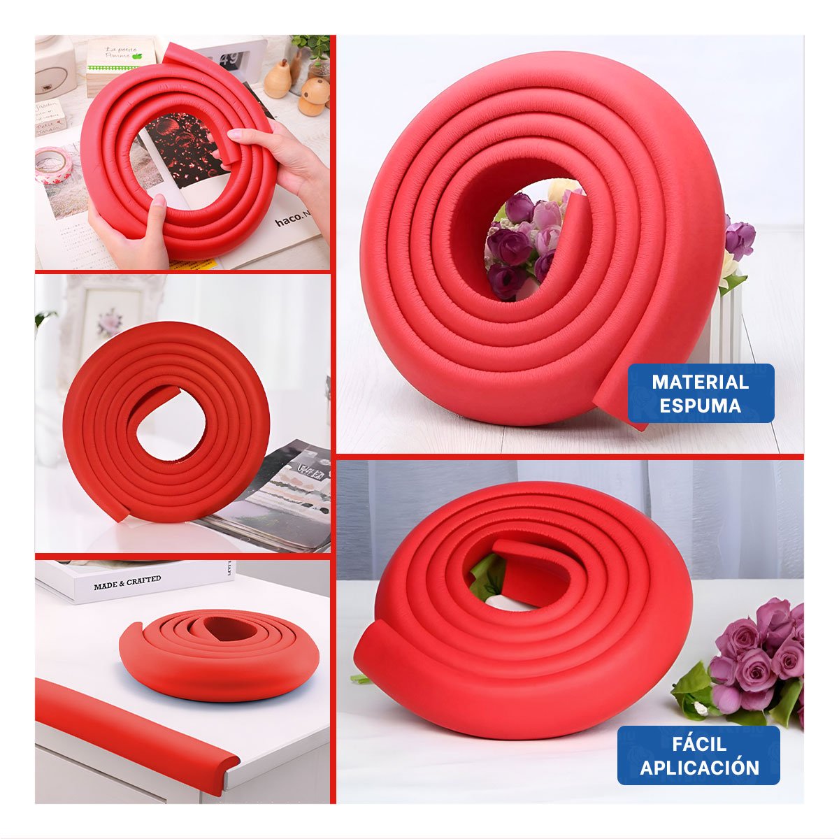 PROTECTOR ESQUINERO DE ESPUMA RESISTENTE PARA BORDES DE MUEBLES EN HOGAR ROJO Y+POST IT - 2