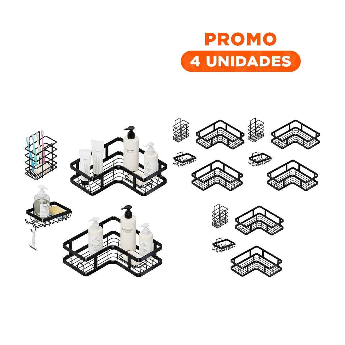 PACK4 GABINETE ESQUINERO RESISTENTE 5 PIEZAS NEGRO ORDEN EFICIENTE HOGAR - 1