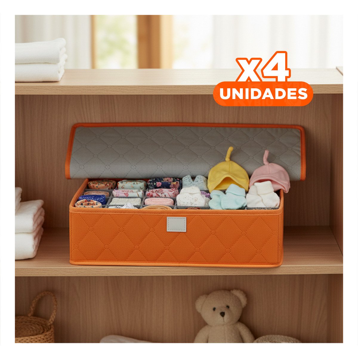 PACK4 MODULO ORGANIZADOR PARA ROPA INTERIOR 24 DIVISIONES CON TAPA NARANJA Y+REGALO STICKER - 1