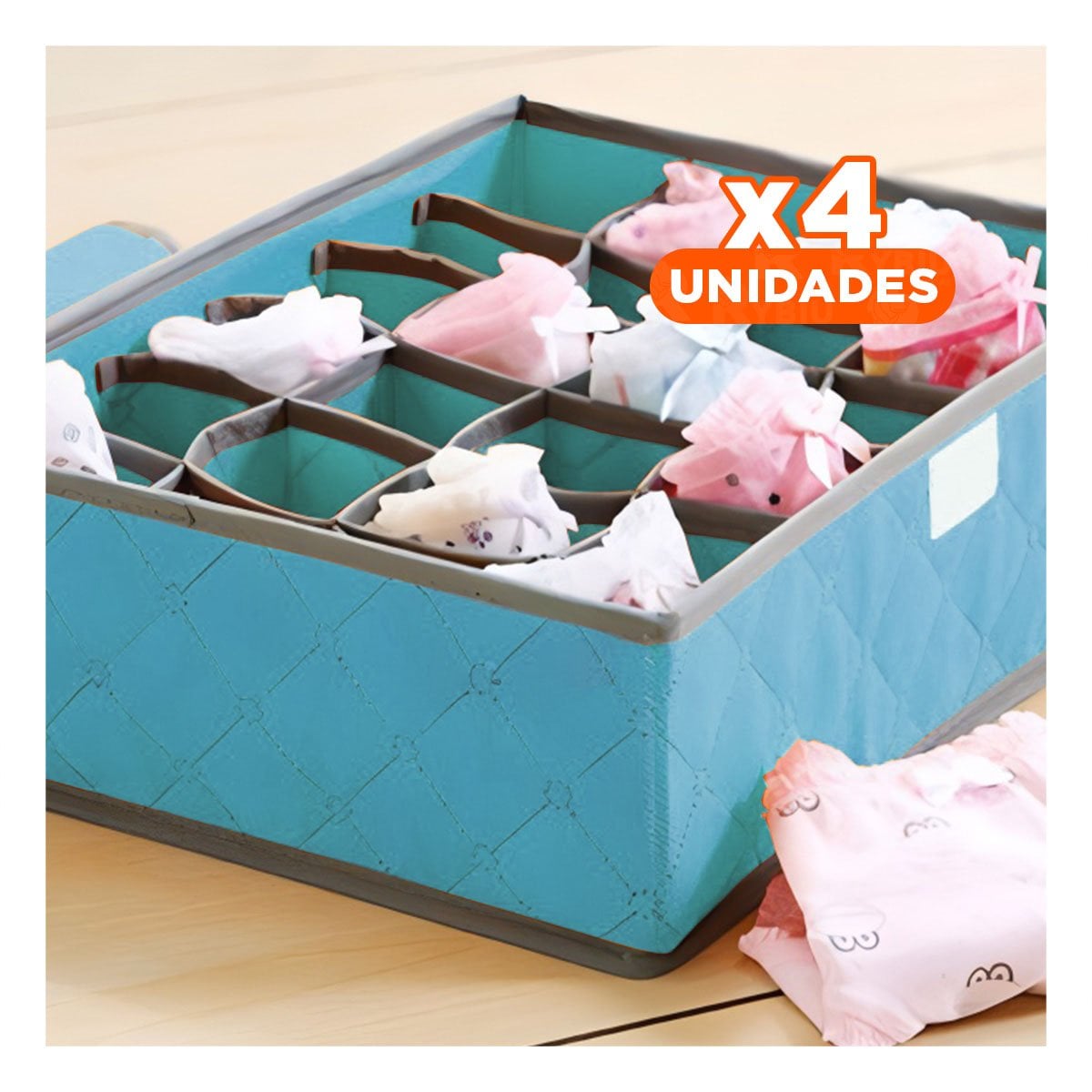 PACK4 CONTENEDOR ORGANIZADOR PARA ROPA INTERIOR 24 DIVISIONES CELESTE ORDEN PRO Y+PAPEL REGALO - 1