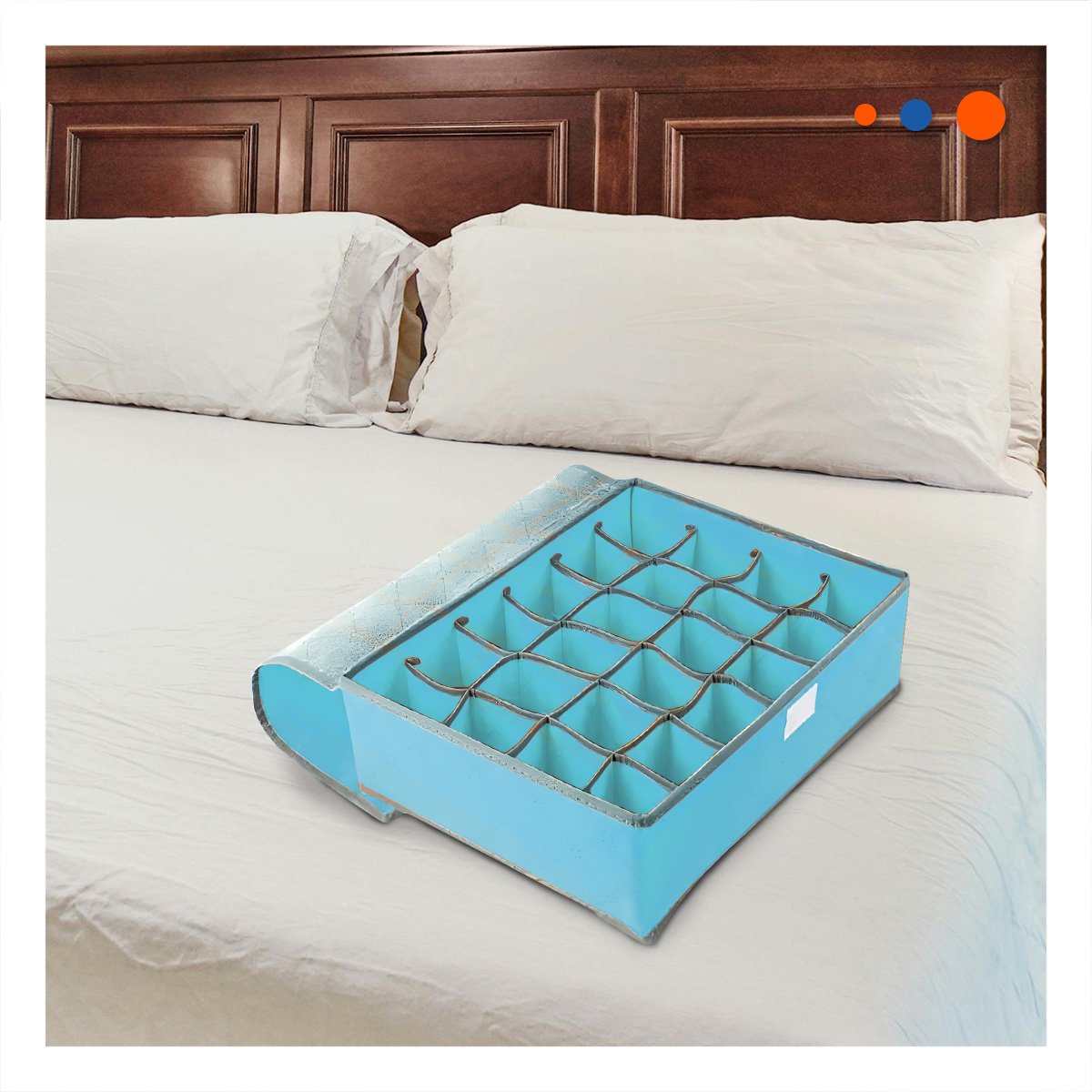 PACK4 CONTENEDOR ORGANIZADOR PARA ROPA INTERIOR 24 DIVISIONES CELESTE ORDEN PRO Y+PAPEL REGALO - 2