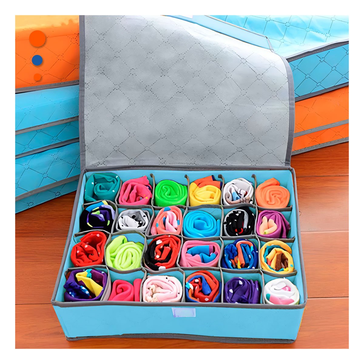 PACK4 CONTENEDOR ORGANIZADOR PARA ROPA INTERIOR 24 DIVISIONES CELESTE ORDEN PRO Y+PAPEL REGALO - 5