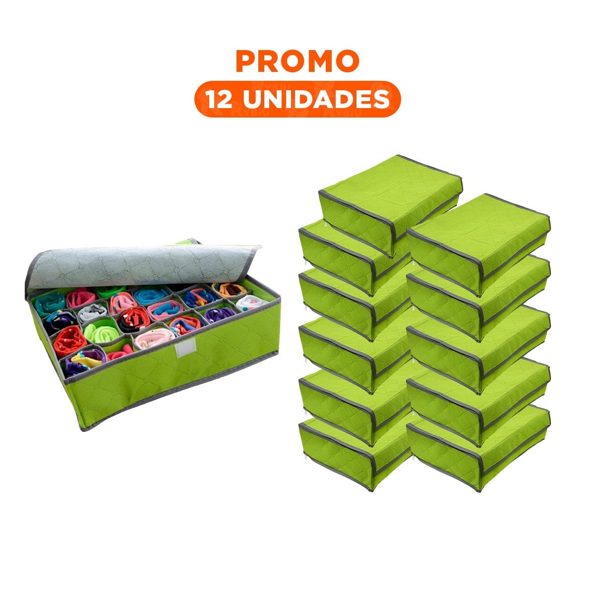 PACK12 MODULO ORGANIZADOR PARA ROPA INTERIOR 24 DIVISIONES VERDE ORDEN PLUS - 1