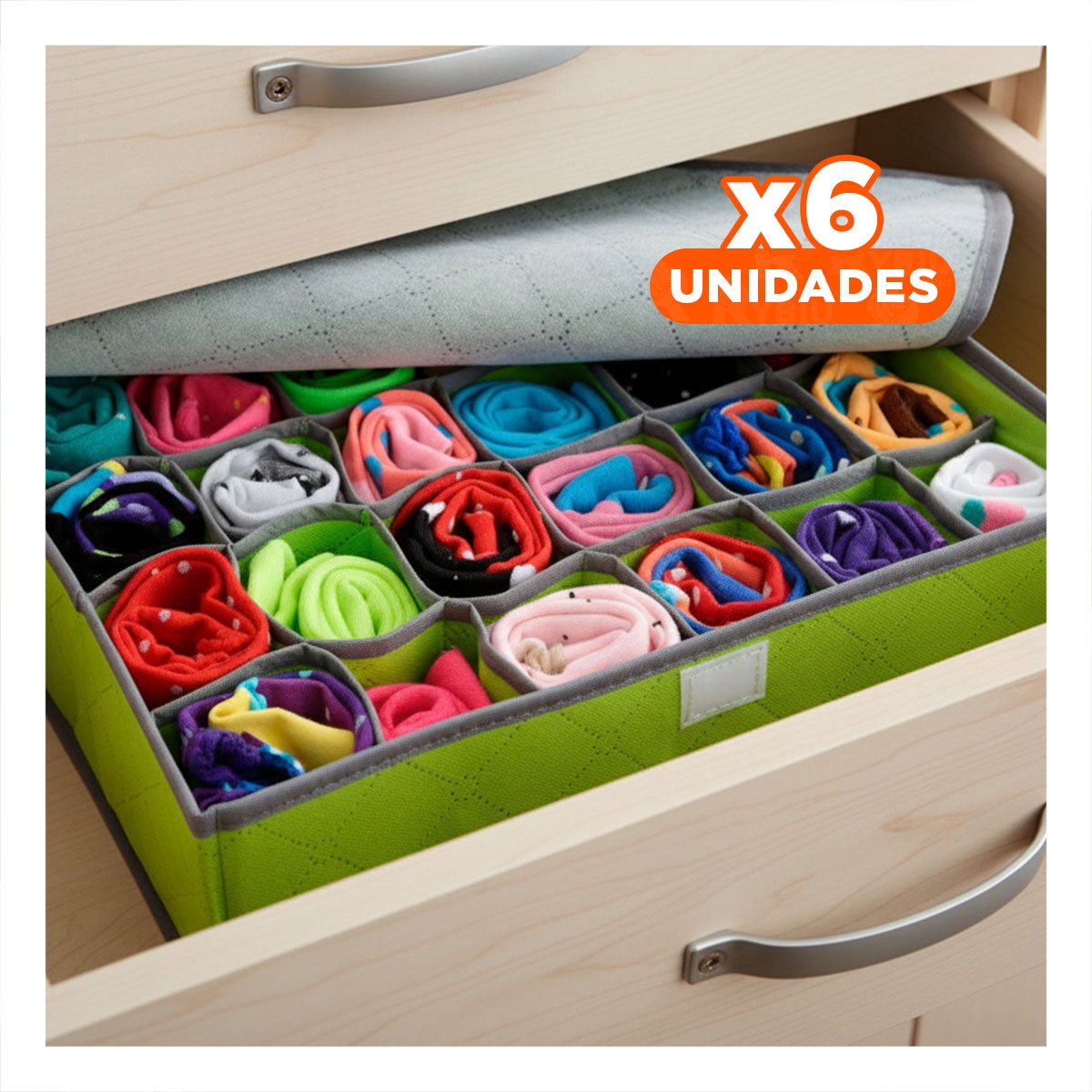 PACK6 MODULO ORGANIZADOR DE ROPA INTERIOR 24 DIVISIONES CON TAPA VERDE PLUS - 1