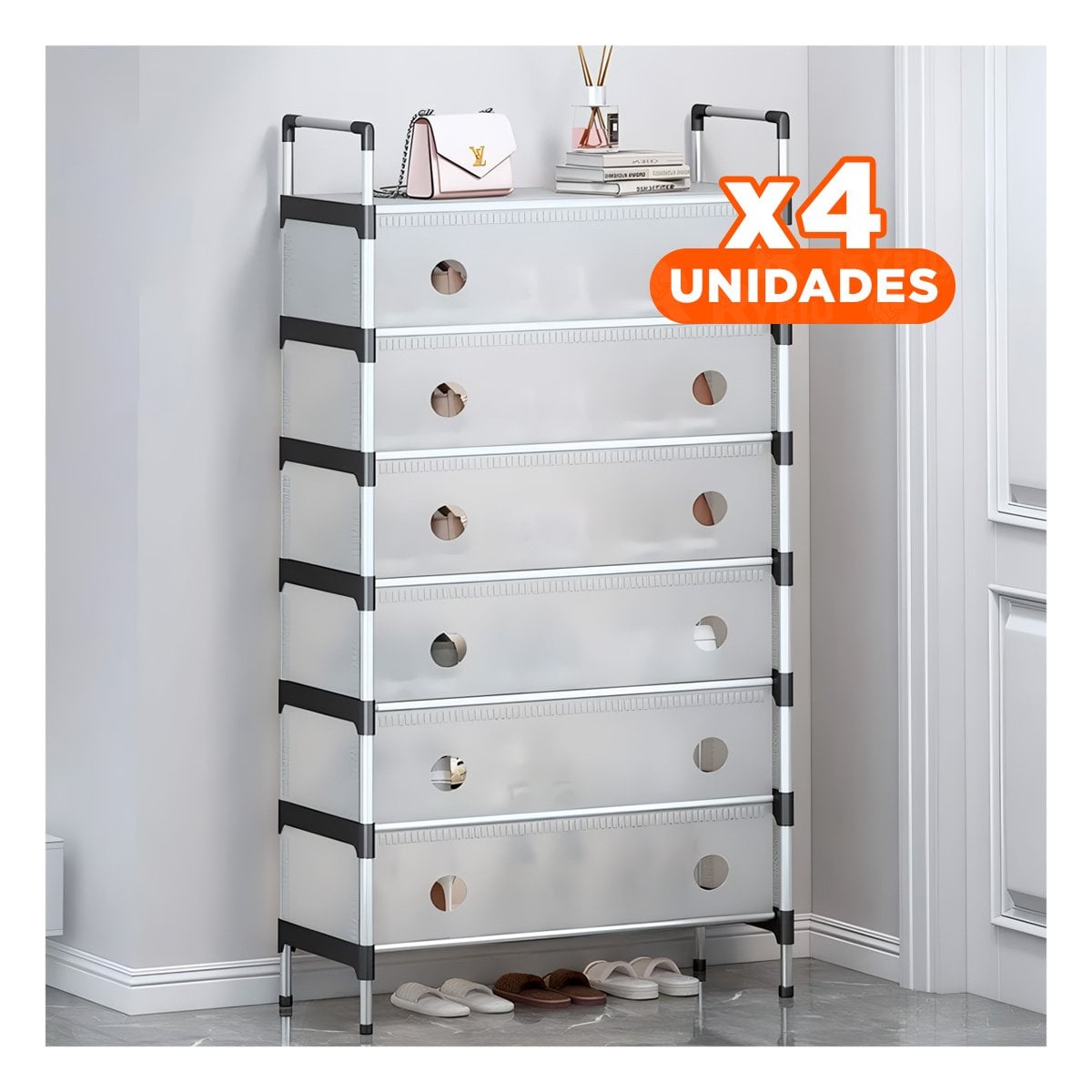 PACK4 MODULO PARA CALZADO 6 NIVELES TODO CERRADO BLANCO TRANSPARENTE HOGAR Y+REGALO STICKER - 1