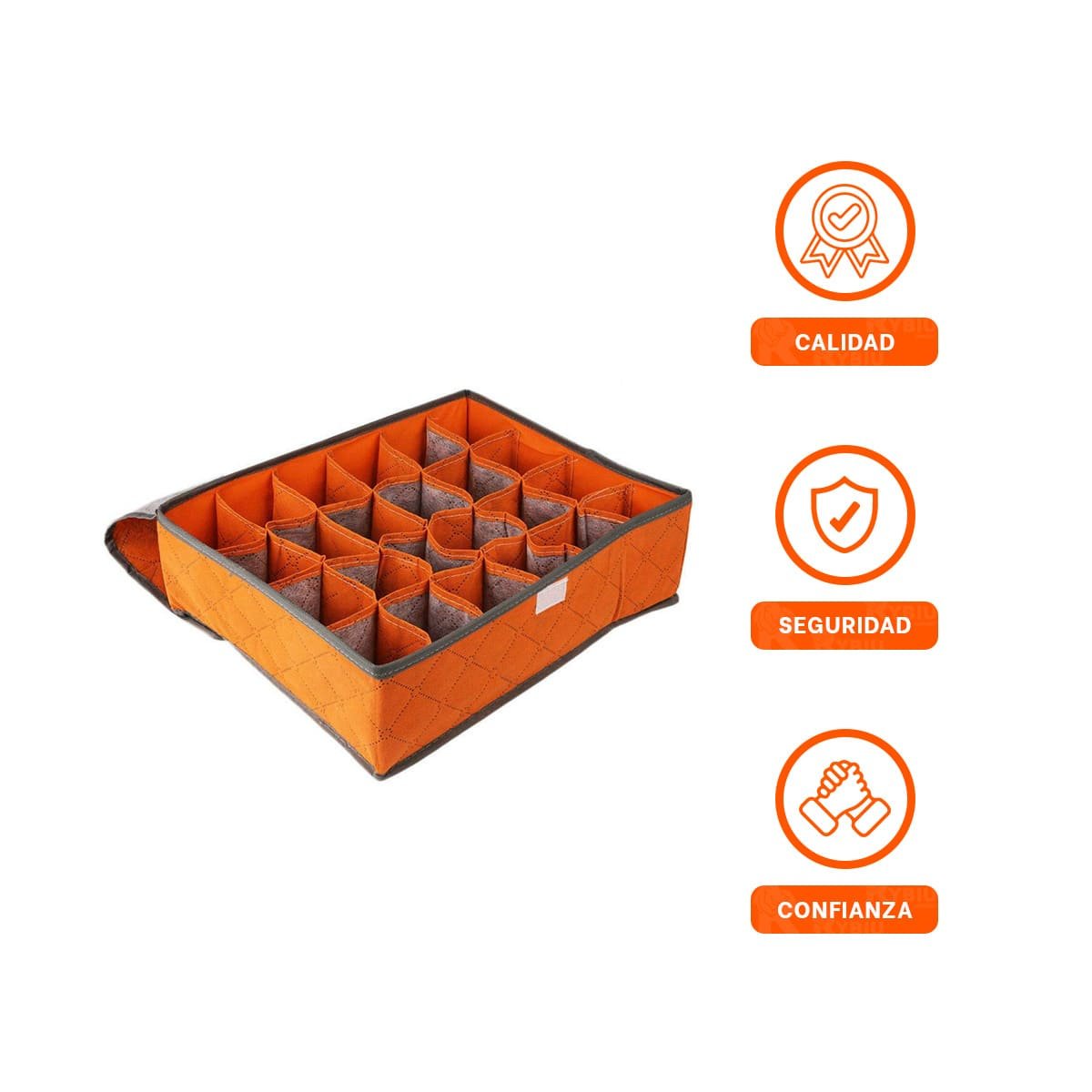 ORGANIZADOR DE ROPA INTERIOR 24 DIVISIONES CON TAPA NARANJA USO DIARIO PLUS Y+POST IT - 5