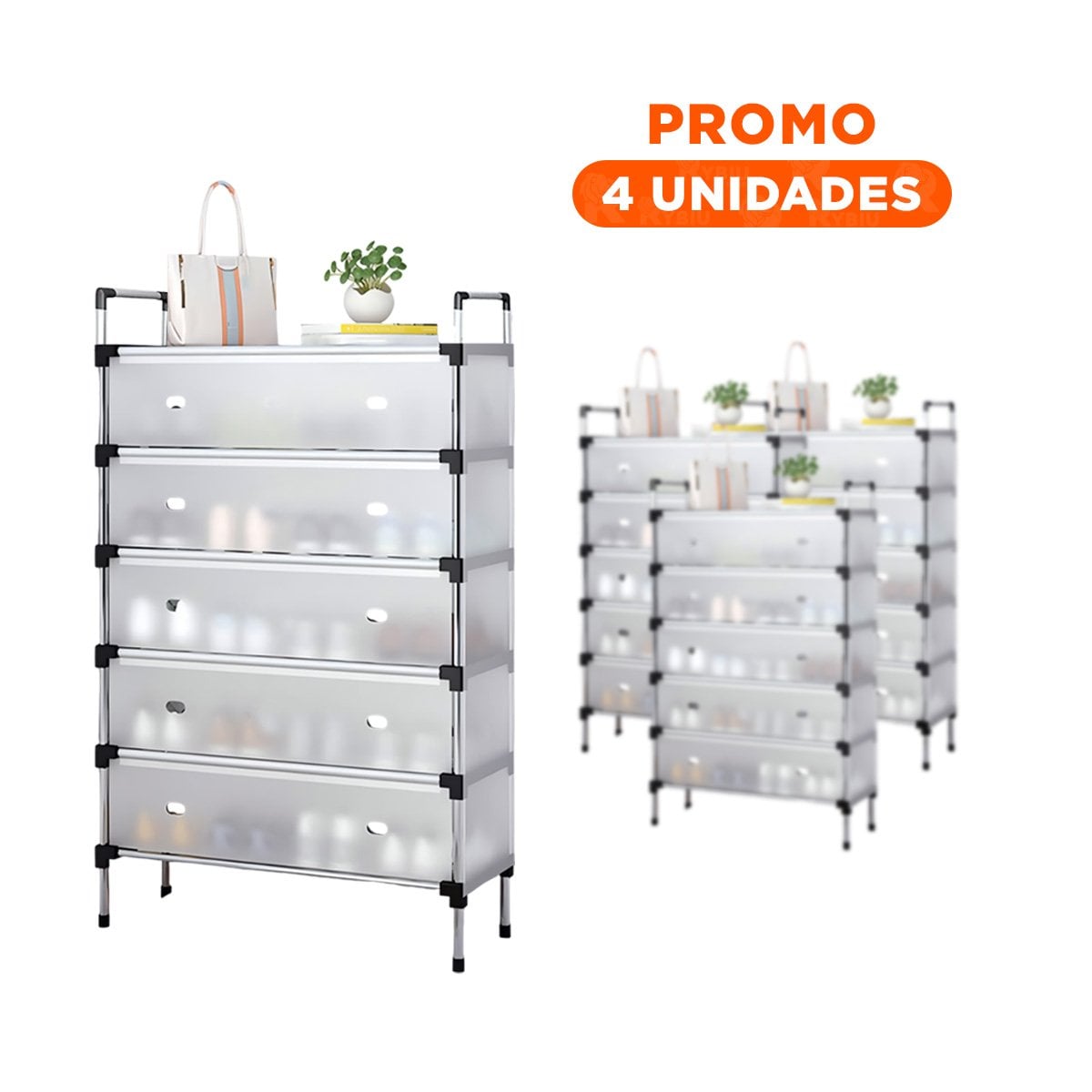 PACK4 ESTANTE PARA ZAPATOS 6 NIVELES TODO CERRADO BLANCO TRANSPARENTE FIRME - 1