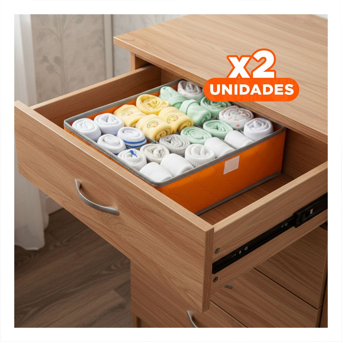 PACK2 CONTENEDOR ORGANIZADOR PARA ROPA INTERIOR 24 DIVISIONES CON TAPA NARANJA PRO - 1