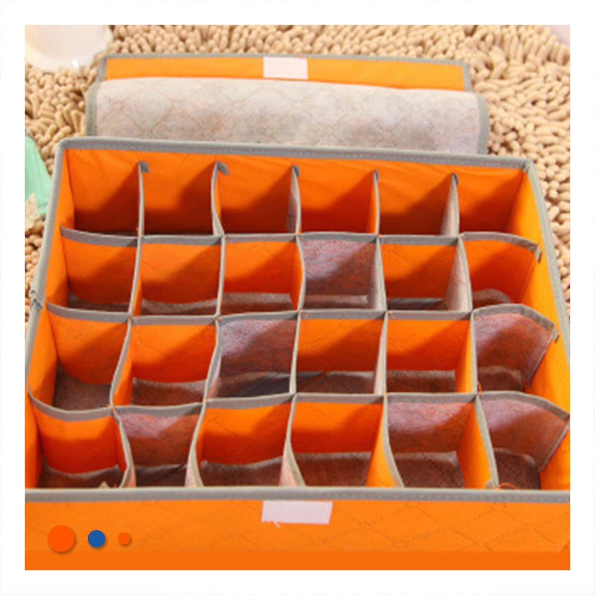 PACK2 CONTENEDOR ORGANIZADOR PARA ROPA INTERIOR 24 DIVISIONES CON TAPA NARANJA PRO - 3