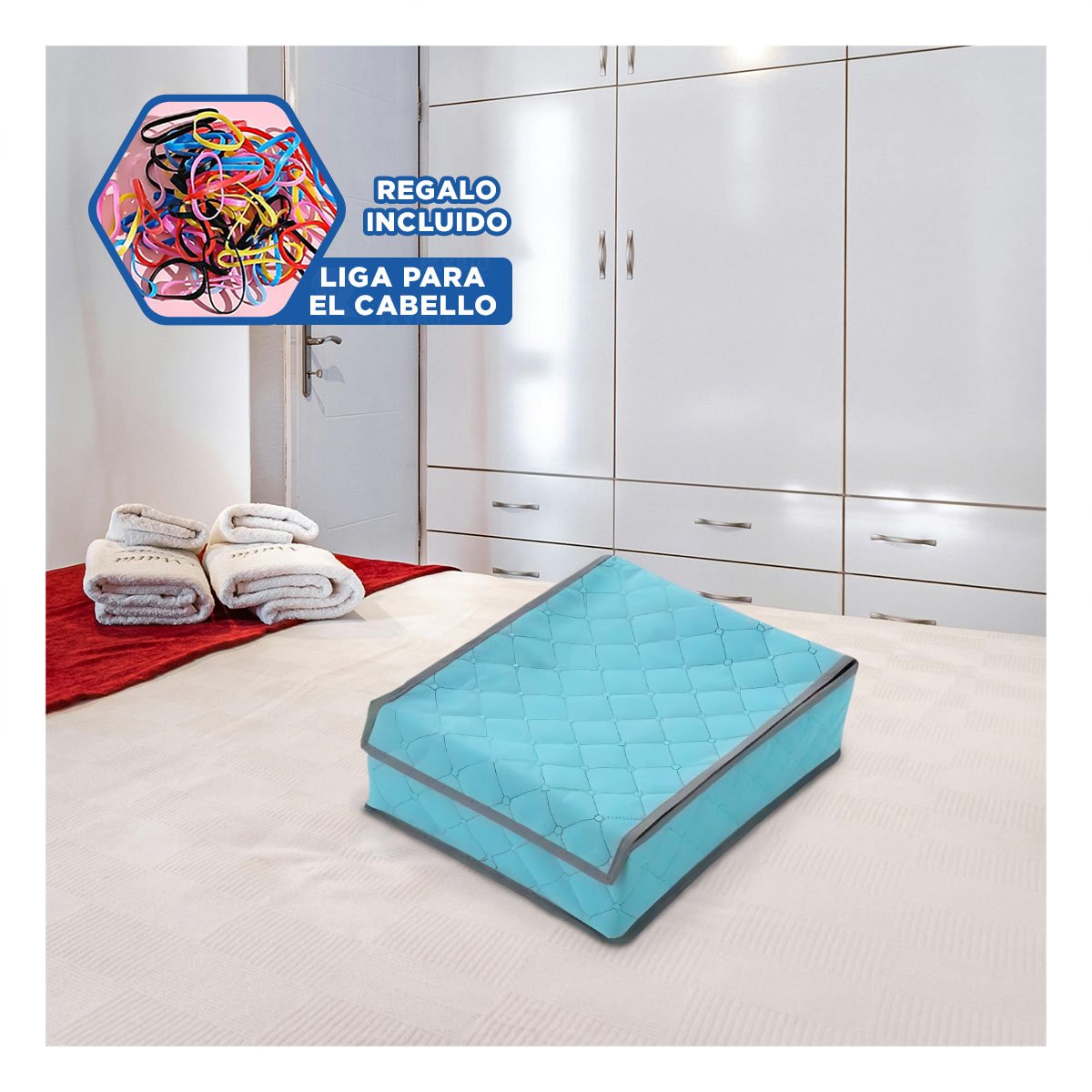 ORGANIZADOR DE ROPA INTERIOR 24 DIVISIONES CON TAPA CELESTE ESTILO HOGAR PRO Y+LIGAS REGALO - 2