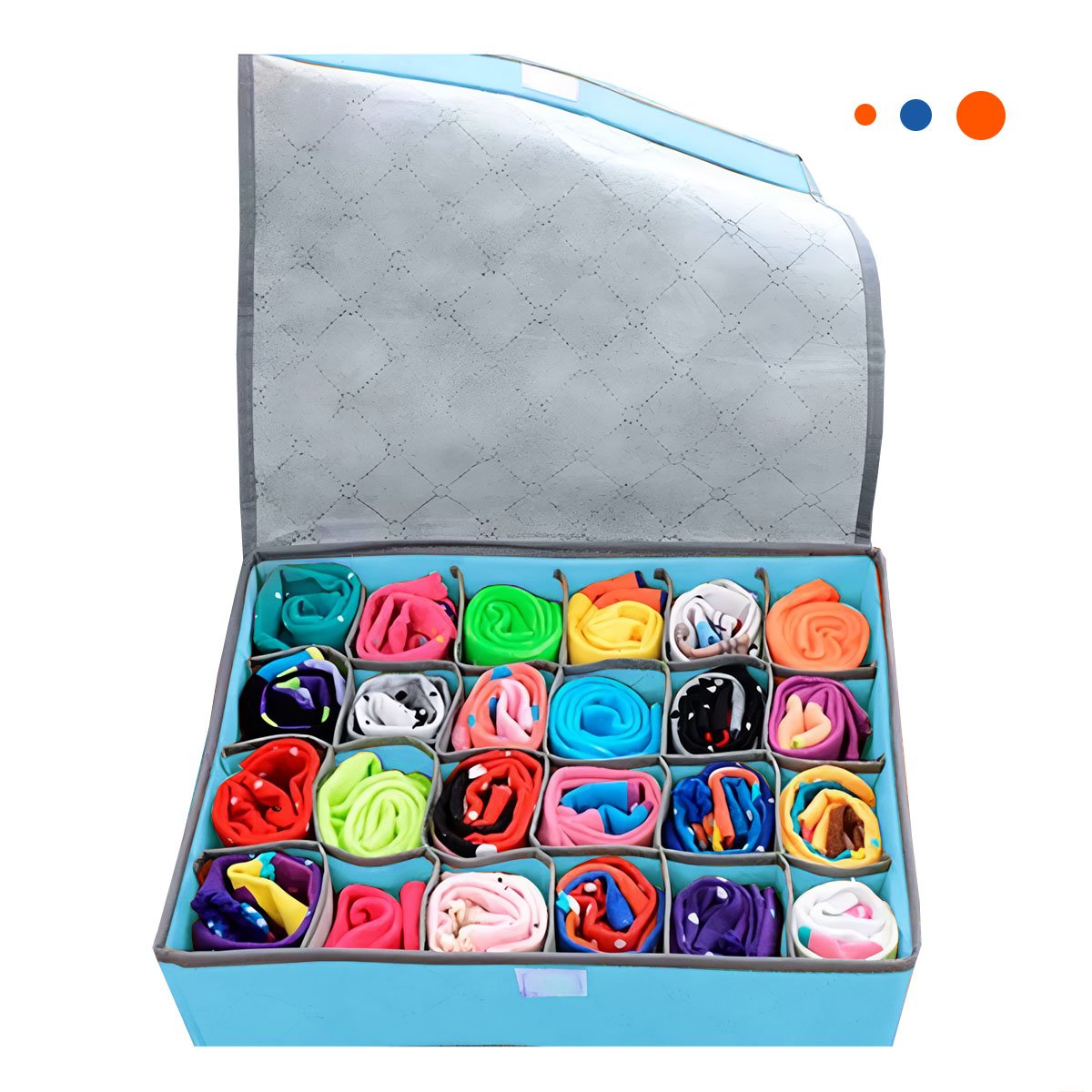 ORGANIZADOR DE ROPA INTERIOR 24 DIVISIONES CON TAPA CELESTE ESTILO HOGAR PRO Y+LIGAS REGALO - 5