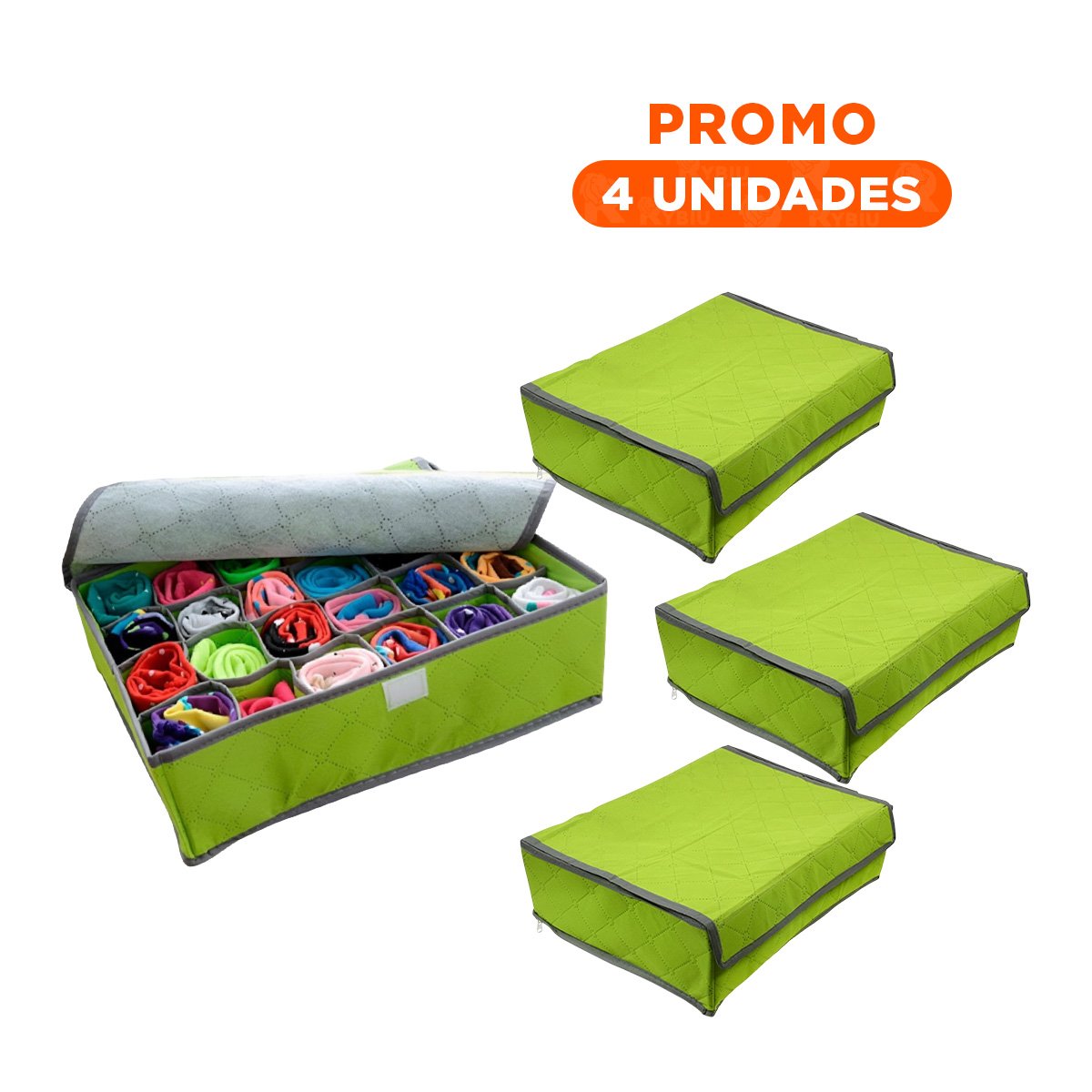 PACK4 CONTENEDOR ORGANIZADOR DE ROPA INTERIOR 24 DIVISIONES VERDE DIARIO MAX - 1