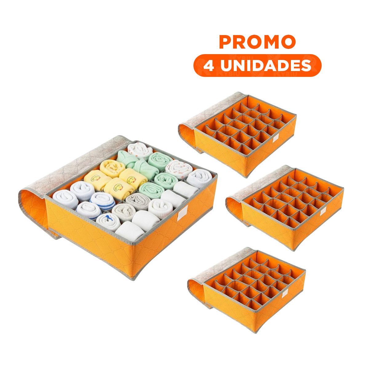 PACK4 CONTENEDOR ORGANIZADOR DE ROPA INTERIOR 24 DIVISIONES NARANJA DIARIO MAX - 1