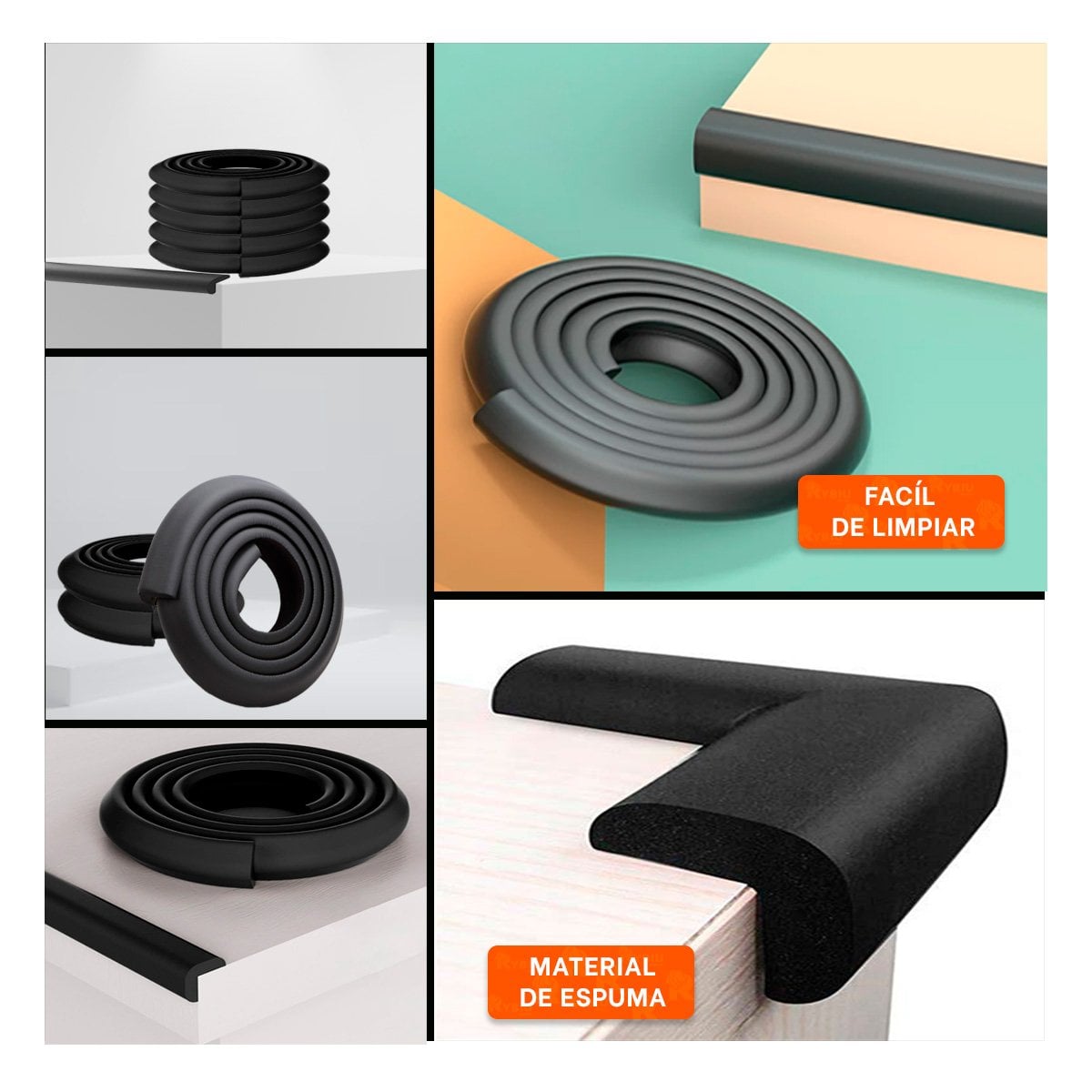 PACK4 BORDE SEGURO DE ESPUMA PARA ESQUINAS DE MESA Y MUEBLES EN CASA NEGRO Y+REGALO STICKER - 2