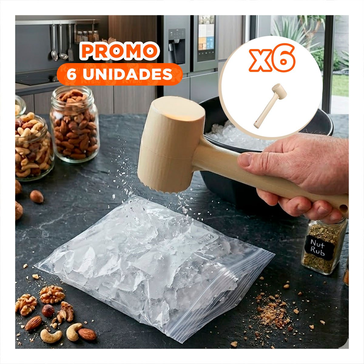 PACK6 MARTILLO PARA DIFERENTES RECETAS DE CARNE CON DISENO COLOR CREMA - 1