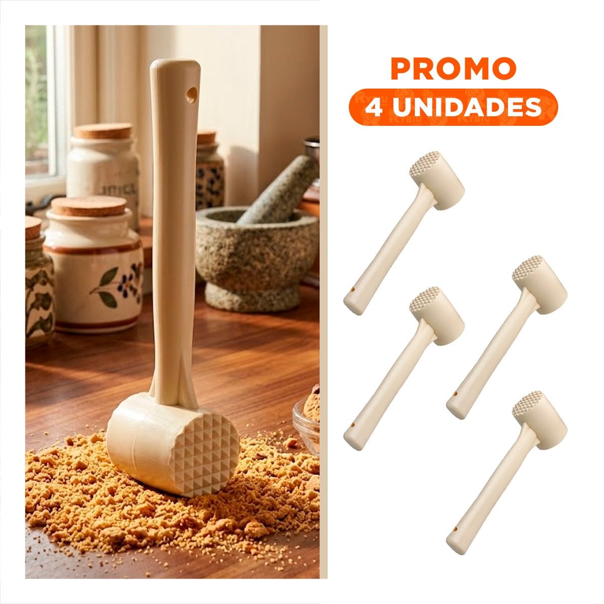 PACK4 MARTILLO DE COCINA CON ACABADO COLOR CREMA PARA USO COTIDIANO - 1