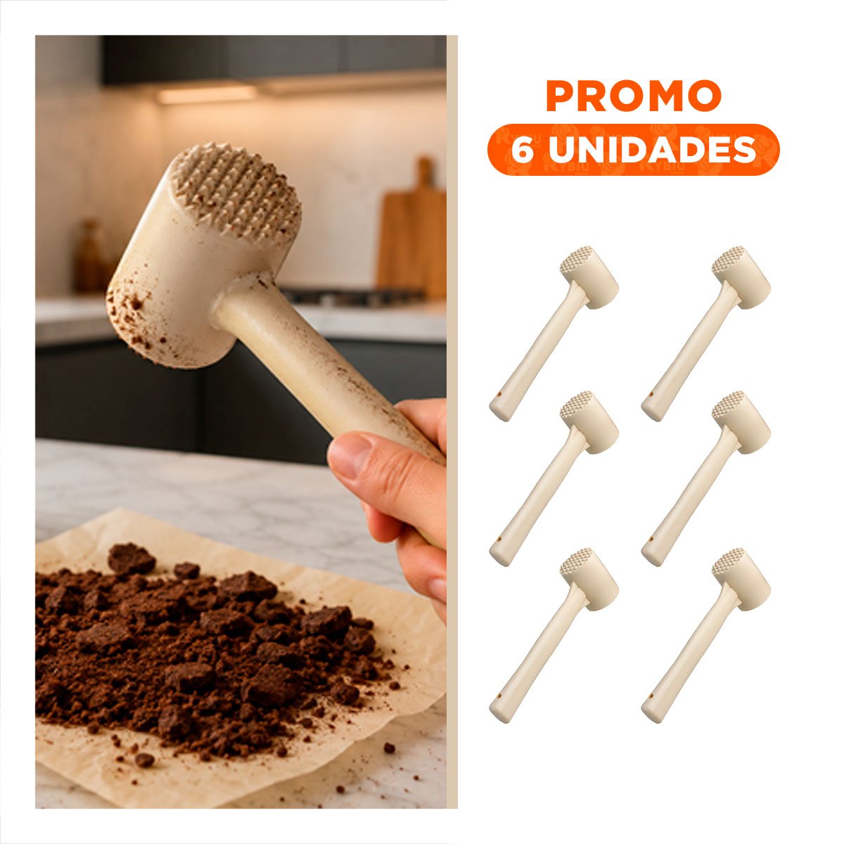 PACK6 MACHACADOR DE USO PRACTICO PARA CARNE CON ACABADO COLOR CREMA YREGALO STICKER - 1