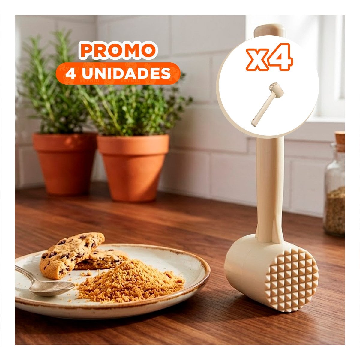 PACK4 MAZO PARA CARNES Y PREPARACIONES CASERAS COLOR CREMA YPAPEL REGALO - 1