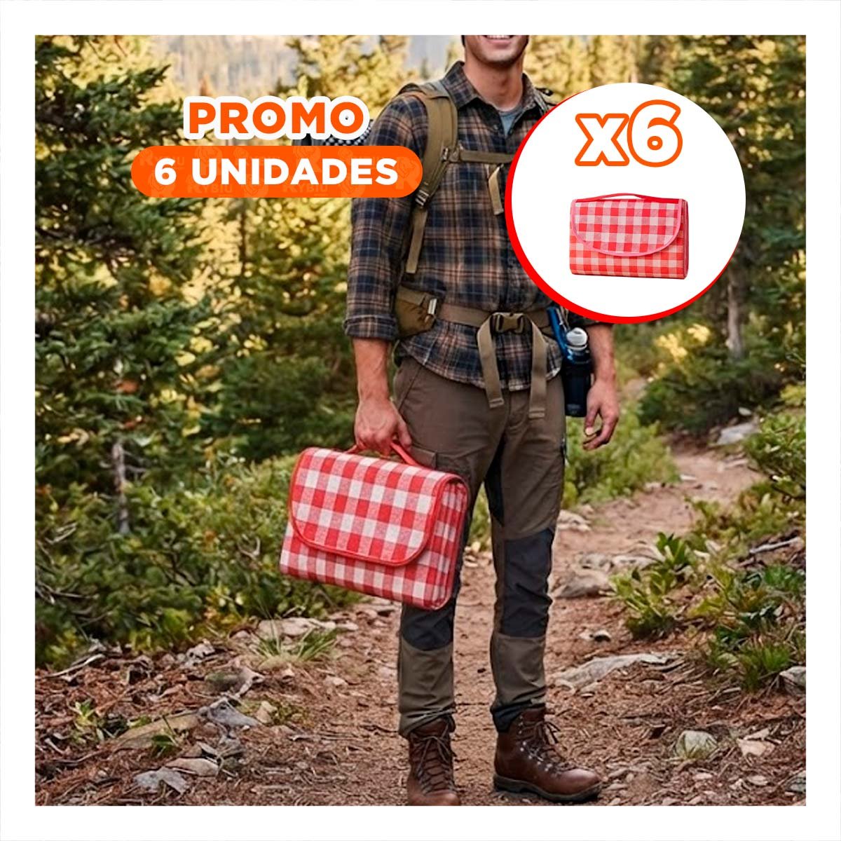 PACK6 MANTA DE CAMPING 160X200CM UNA TELA TIPO CARTERA VERSATIL ROJO CUADRITOS YPAPEL REGALO - 1