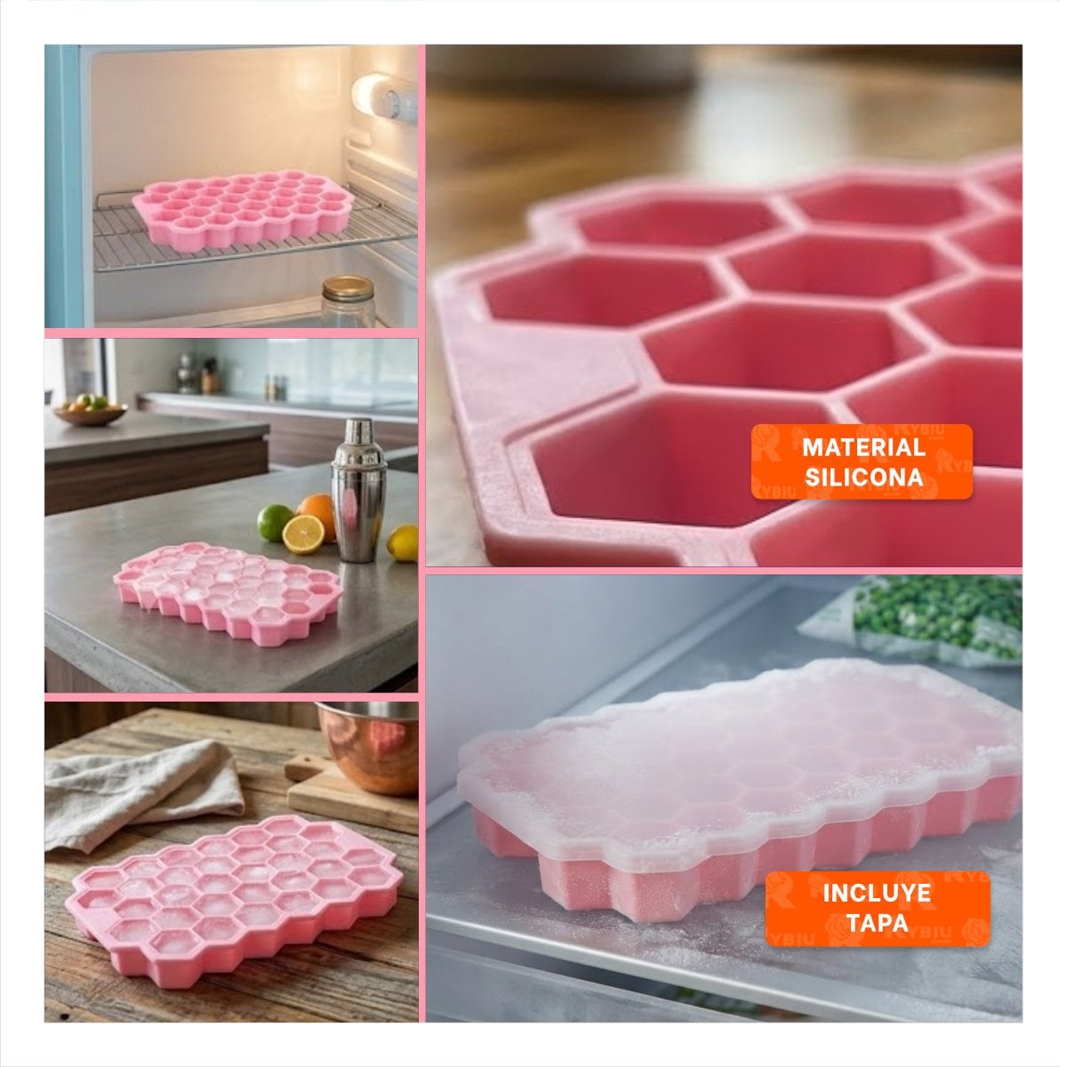 BANDEJA HIELERA CON TAPA COLOR ROSADO 20.5X12 CM PARA BEBIDAS FRIAS YLIGAS REGALO - 1