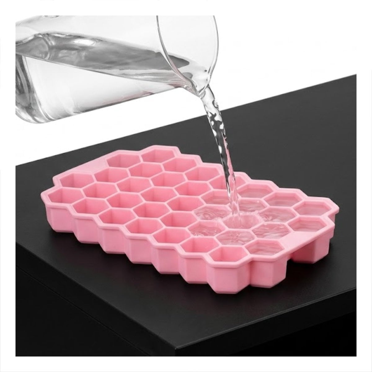 PACK4 MOLDE COLOR ROSADO CON COMPARTIMENTOS PARA HIELO Y TAPA 20.5X12 CM - 2