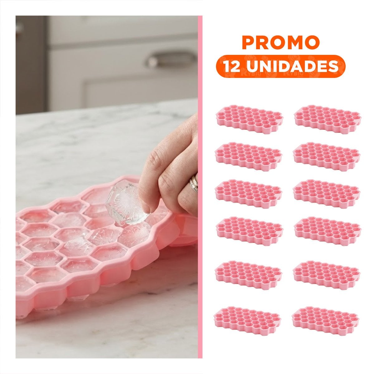 PACK12 MOLDE PARA PREPARAR HIELO CASERO 20.5X12 CM CON TAPA Y COLOR ROSADO - 1