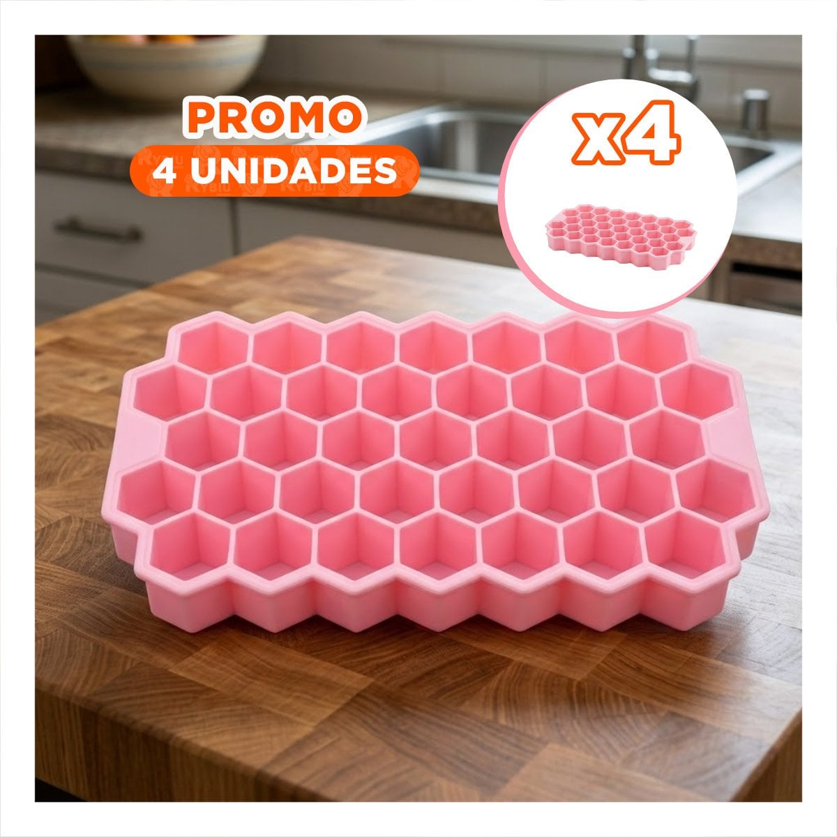 PACK4 RECIPIENTE HIELERO 20.5X12 CM CON TAPA PRACTICA Y COLOR ROSADO YREGALO STICKER - 1