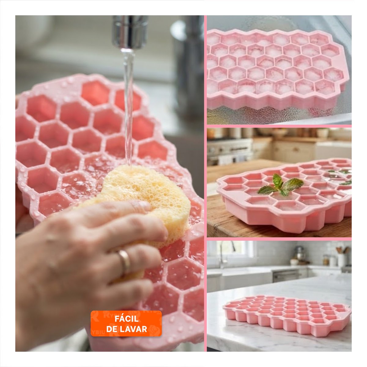 PACK4 RECIPIENTE HIELERO 20.5X12 CM CON TAPA PRACTICA Y COLOR ROSADO YREGALO STICKER - 2