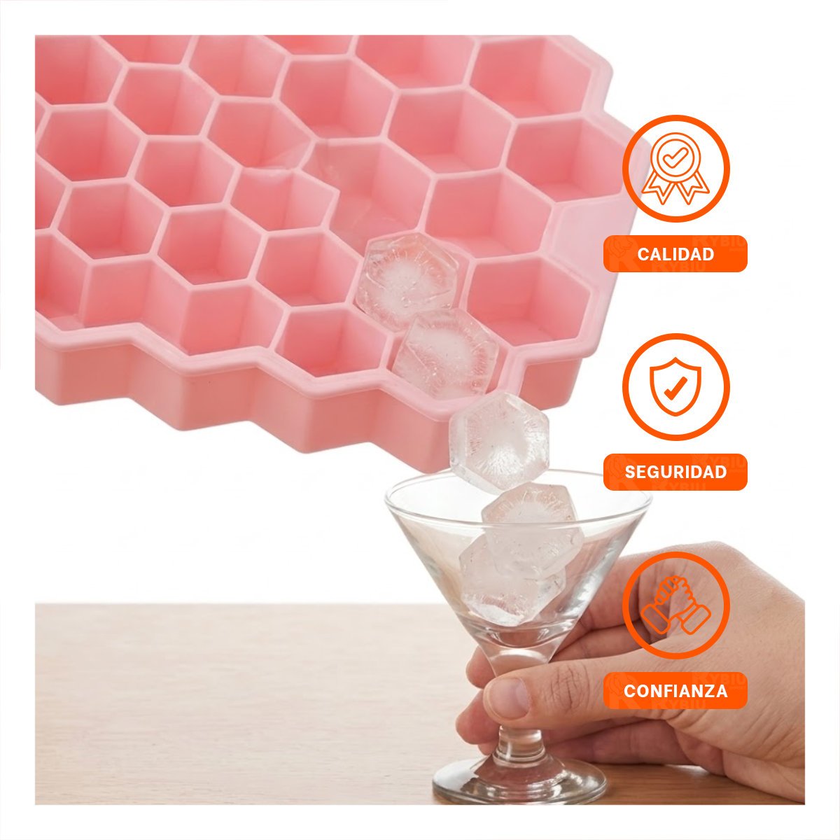 MOLDE PARA CUBOS DE HIELO COLOR ROSADO CON FORMA PANAL 20.5X12 CM YSTICKY - 5