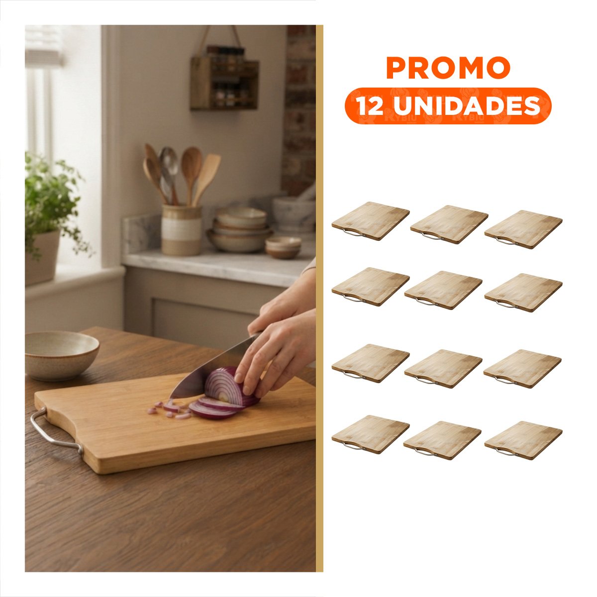 PACK12 TABLA MOSTAZA CON MANGO BAMBU PARA PREPARACIONES 34X24X1,8CM - 1