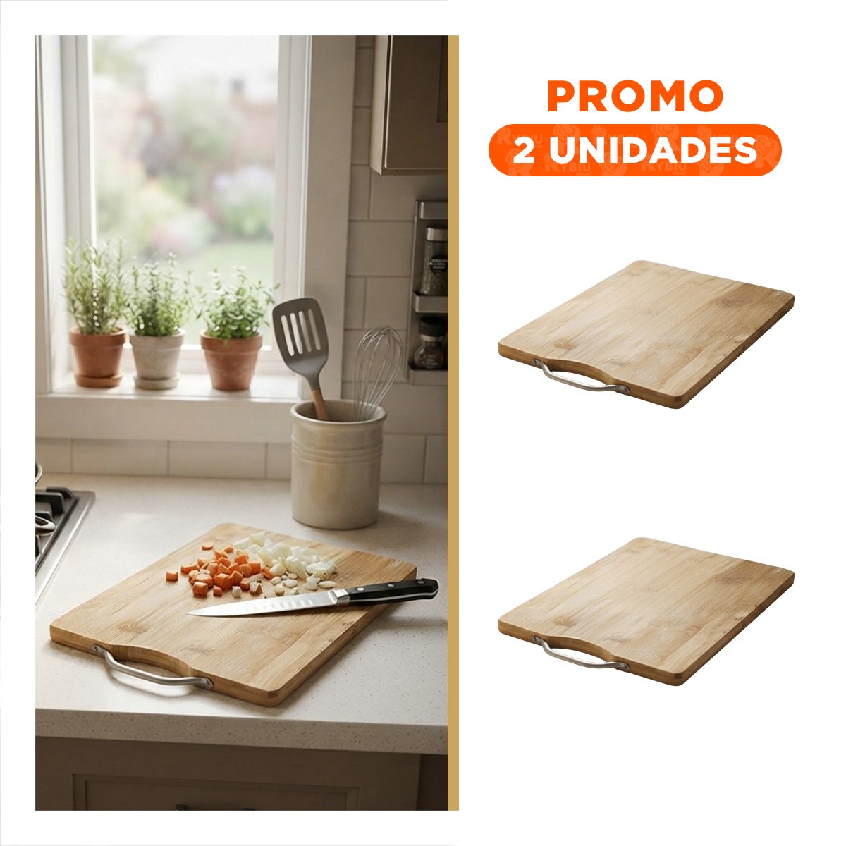PACK2 SOPORTE DE COCINA BAMBU MOSTAZA CON MANGO 34X24X1,8CM PRACTICO YREGALO STICKER - 1