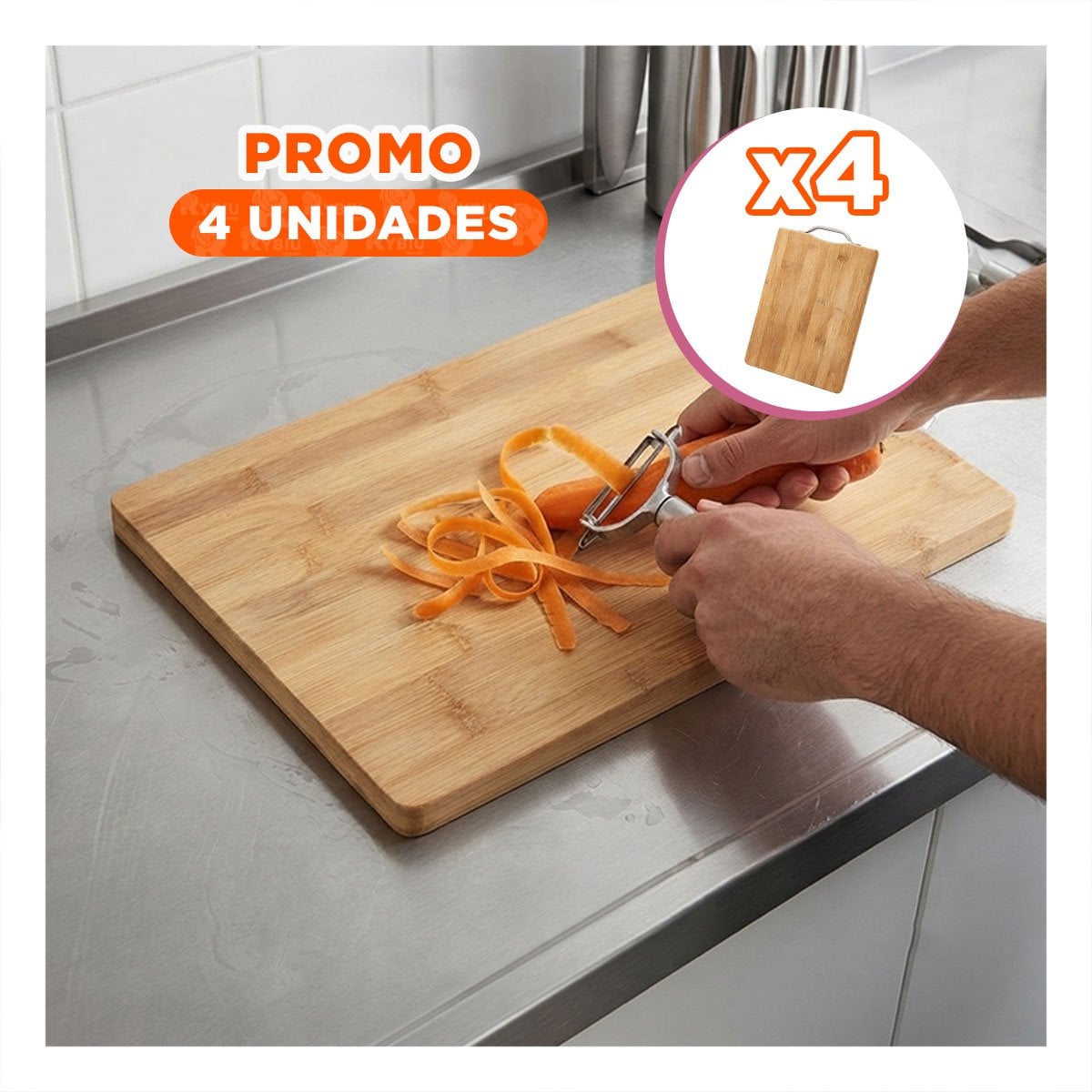 PACK4 BASE DE PICAR ALIMENTOS BAMBU MOSTAZA PARA COCINA 34X24X1,8CM YREGALO STICKER - 1