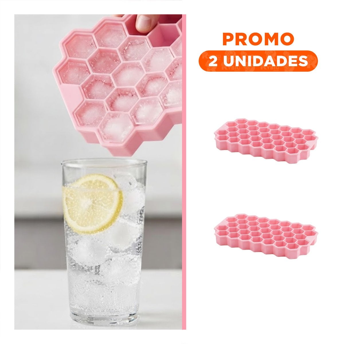 PACK2 BANDEJA PARA HIELO TIPO PANAL 20.5X12 CM CON ACABADO ROSADO YREGALO STICKER - 1