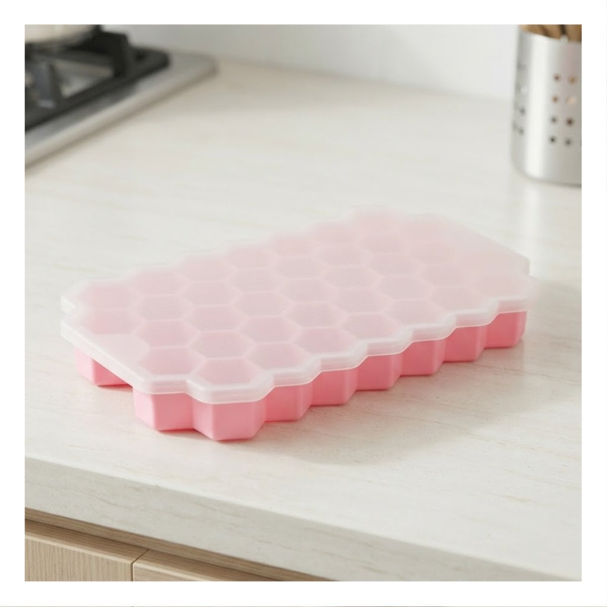 PACK2 BANDEJA PARA HIELO TIPO PANAL 20.5X12 CM CON ACABADO ROSADO YREGALO STICKER - 3