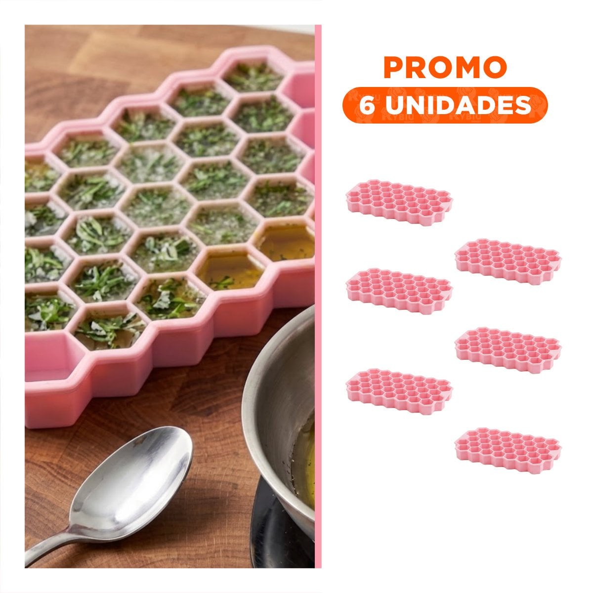 PACK6 RECIPIENTE COLOR ROSADO TIPO PANAL PARA CONGELAR LIQUIDOS 20.5X12 CM YREGALO STICKER - 1