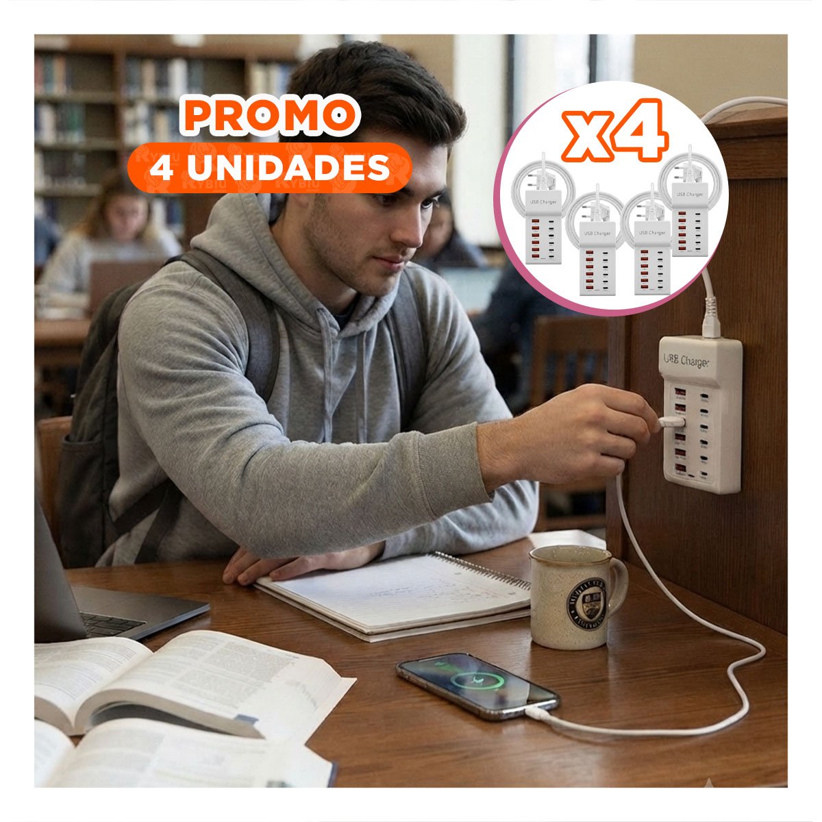 PACK4 BASE DIGITAL DE CARGA USB-C Y USB-A BLANCO PARA ACCESORIOS ELECTRONICOS YPAPEL REGALO - 1