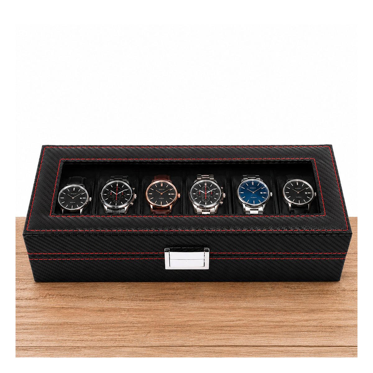 PACK4 ESTUCHE DE RELOJES PARA 6 PIEZAS NEGRO CON ACABADO SOFISTICADO YPAPEL REGALO - 3